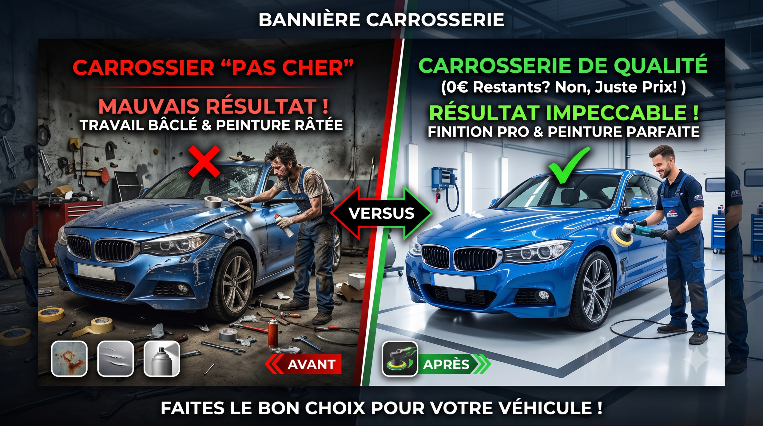Carrosserie 0€ ou carrossier pas cher — deux modèles, pas juste deux prix